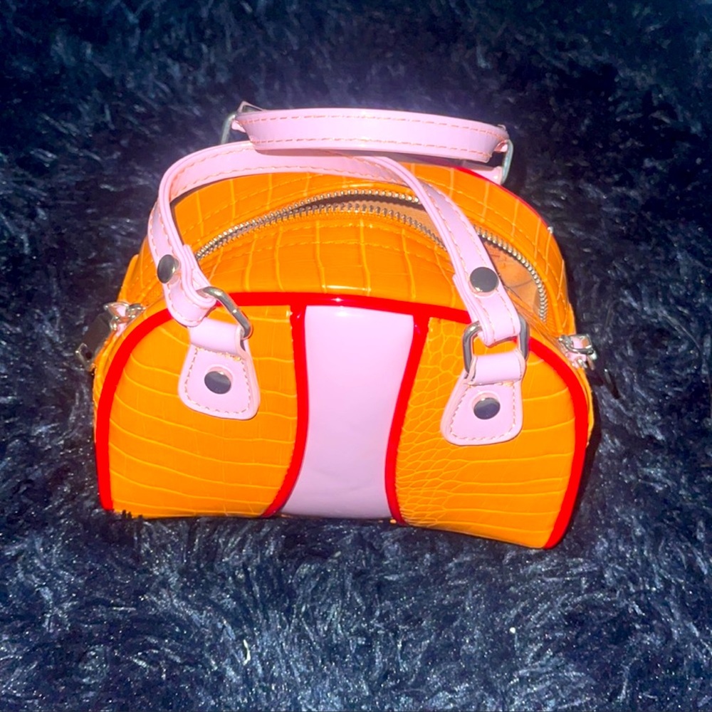 leather Ed hardy style orange alligator purse with pink and red details (NEW)